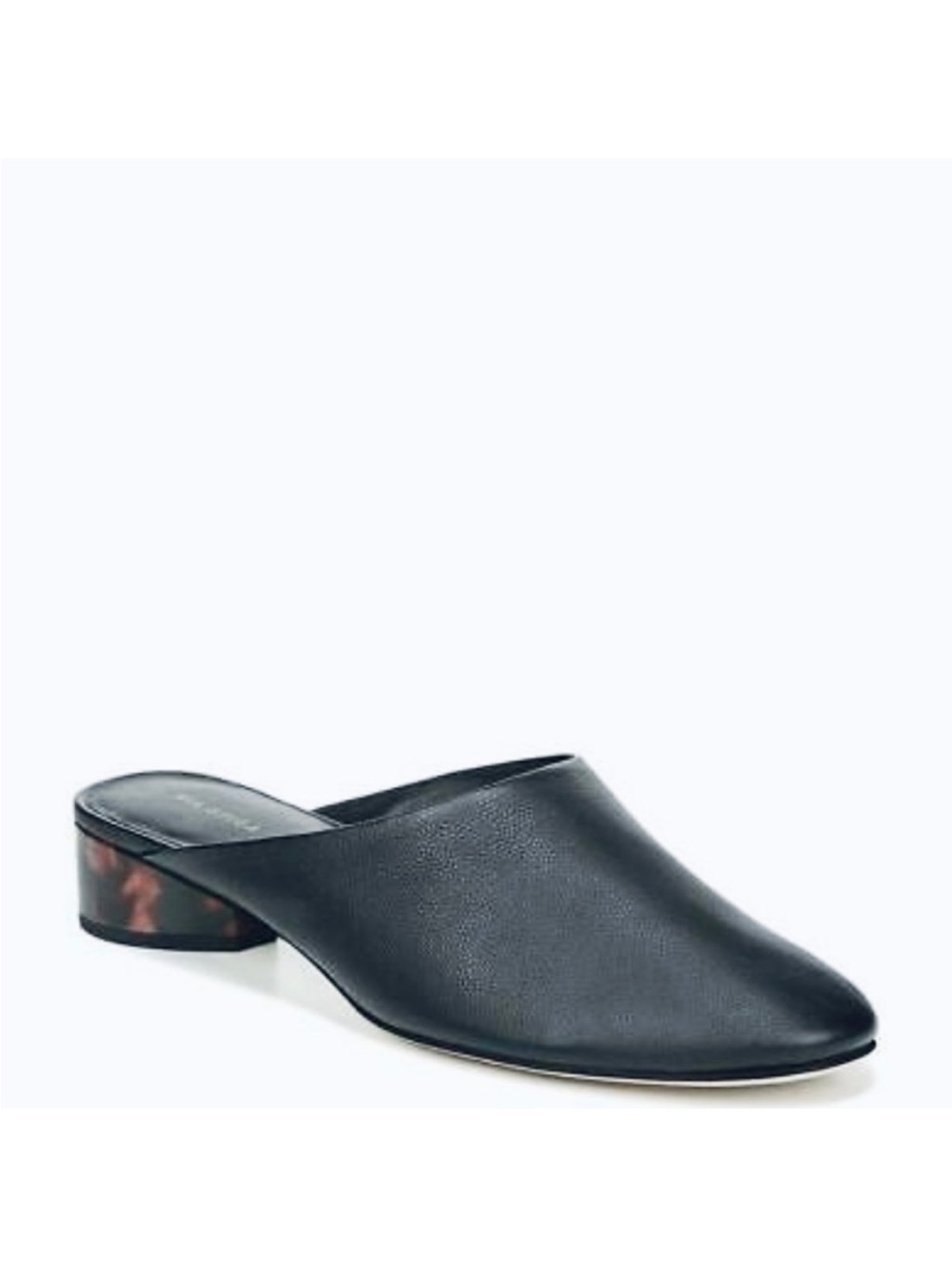 Via Spiga Black Leather Mule with Tortoiseshell-Pattern Heel